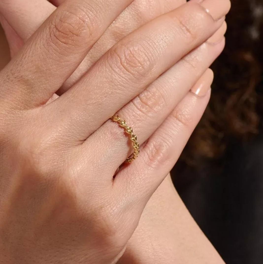 Art Deco 14K Solid Gold Vine Wedding Ring gold Leaf Stacking Floral ring Band For Girls For Sale