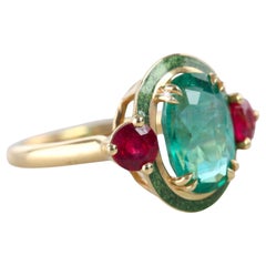 14k Solid Gold Vintage Emerald Cocktail Rings, Art Deco Gemstone Jewelry Ring