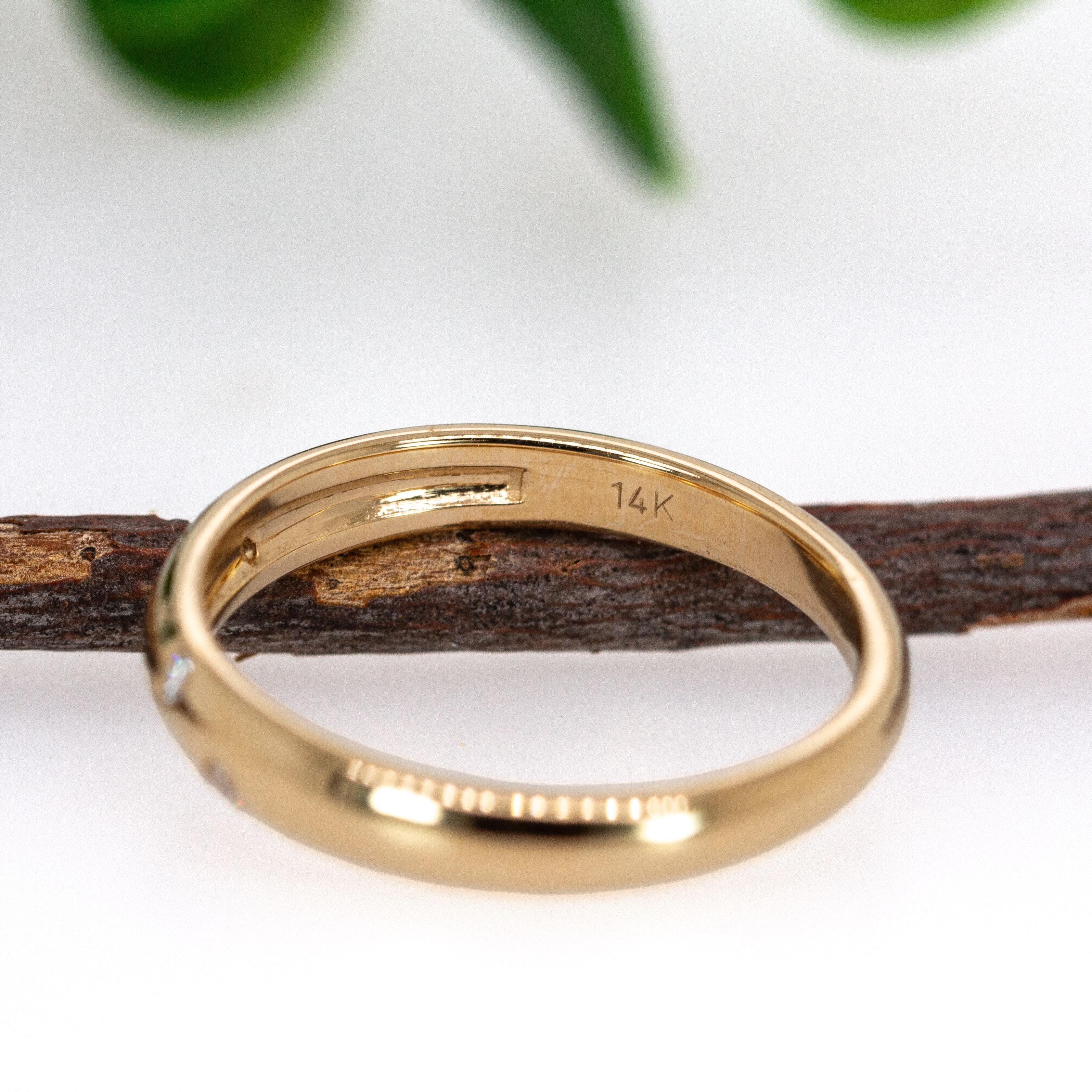 14K Solid Gold Hochzeit Band mit Erde abgebaut Diamant Akzente im Angebot 1