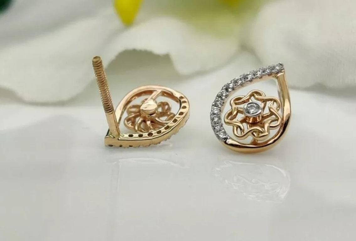 Round Cut 14k Solid Gold Wedding Diamond Water Drop Earrings For Sale