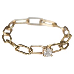 14K Solid Gold White Diamond Chain Link Stacking Ring J Dauphin