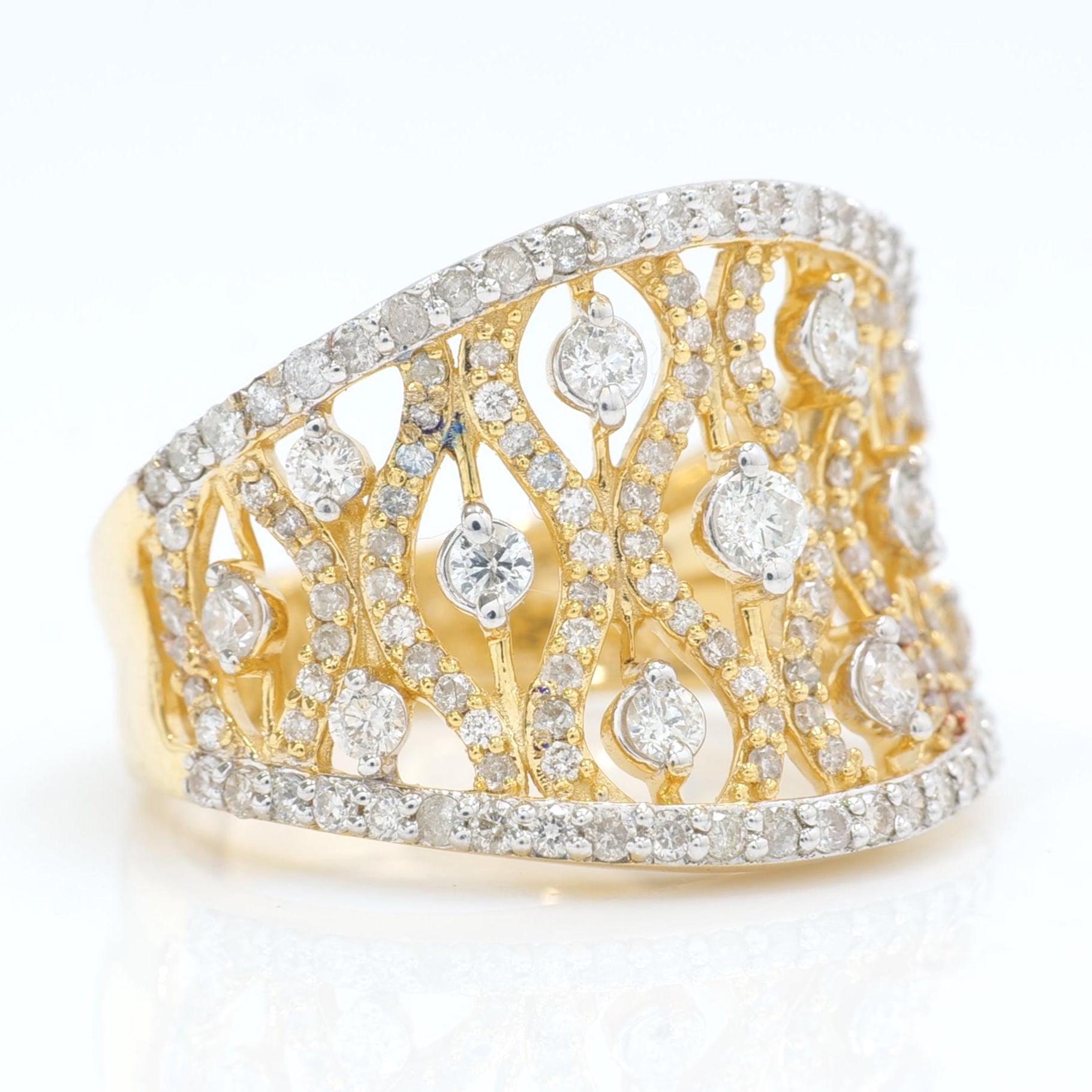 Anillo de oro macizo de 14 quilates con diamantes naturales (certificado) Corte redondo en venta