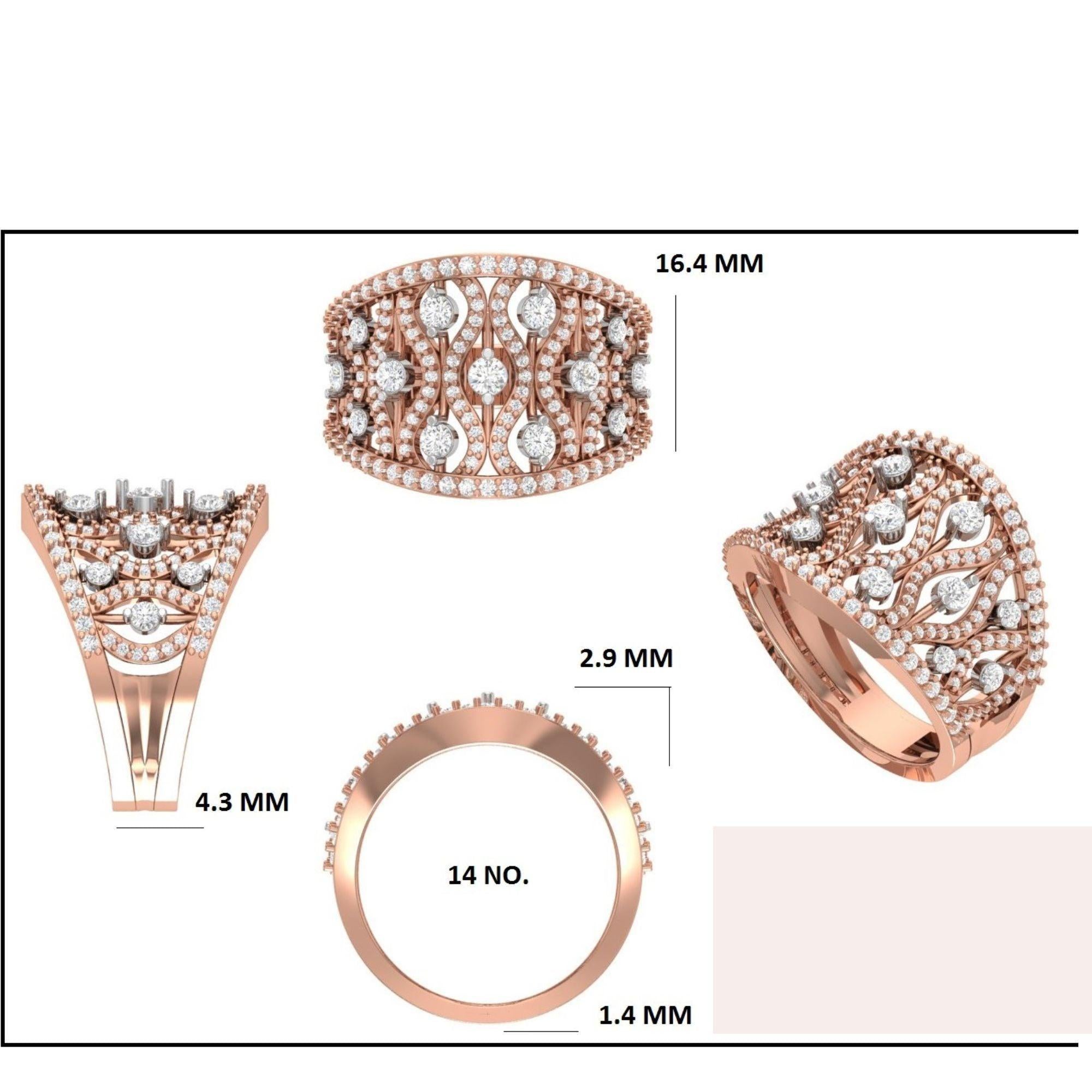 Anillo de oro macizo de 14 quilates con diamantes naturales (certificado) en venta 2