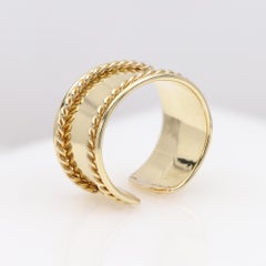 14k Solid Gold Wide Band with Design Flexible sizes open ring