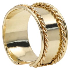 14k Solid Gold Wide Band with Design Flexible sizes open ring