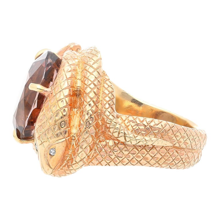 Bague Serpent En Or 14 Carats Avec Spinelle Rose Et CZ - Taille 10.75, Style Cocktail - Occasion