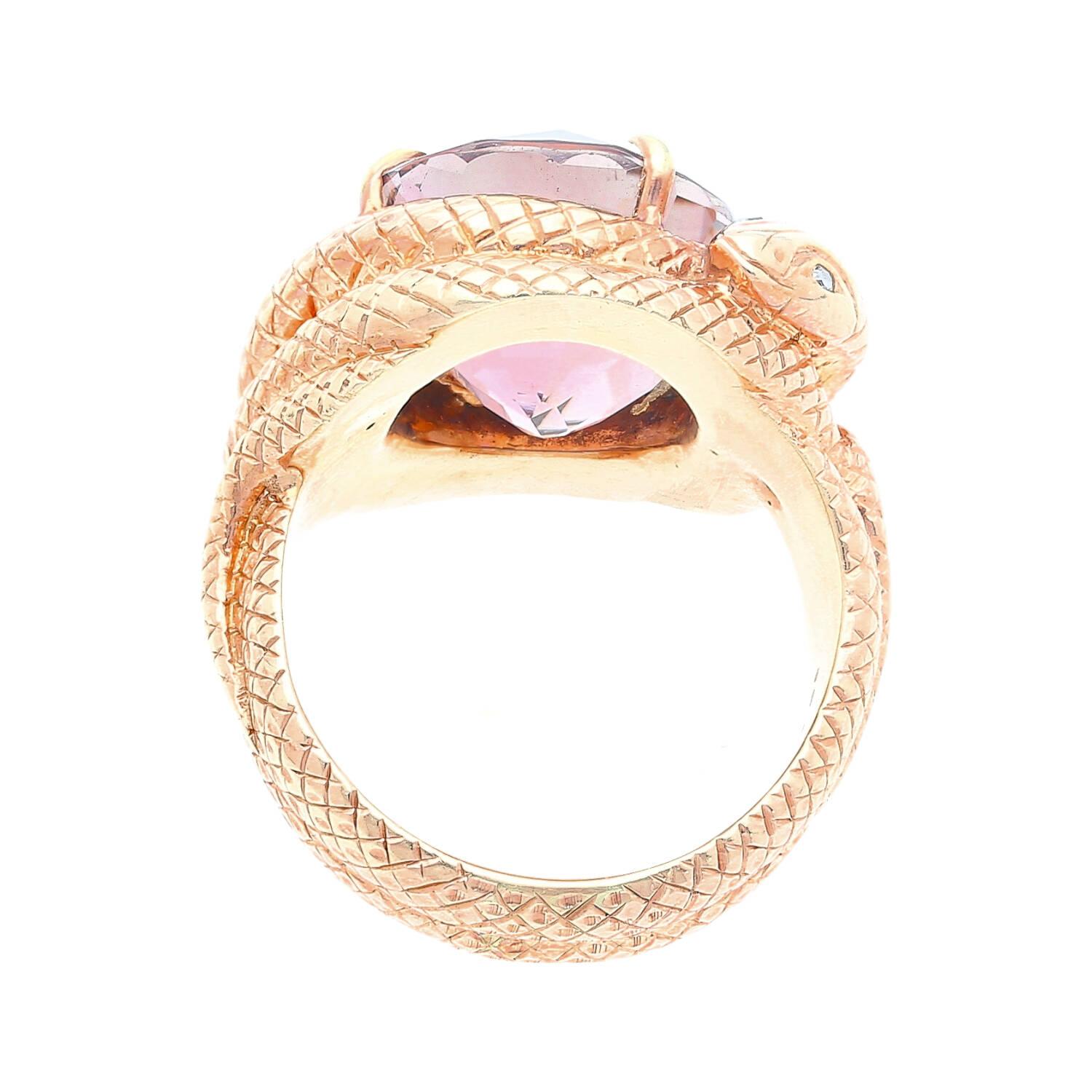 14k Solid Gold Wrapping Serpentine Snake Ring with 10 Carat Pink Tourmaline In New Condition For Sale In Miami, FL