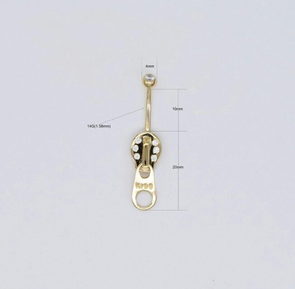 14K Solid Gold Zipper Belly Button Ring Navel Barbell Piercings In New Condition For Sale In Chicago, IL