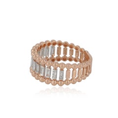 Anillo de oro rosa macizo de 14 quilates con diamantes baguette en doble fila