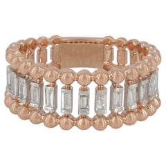 Anillo de oro rosa macizo de 14 quilates con diamantes baguette en doble fila