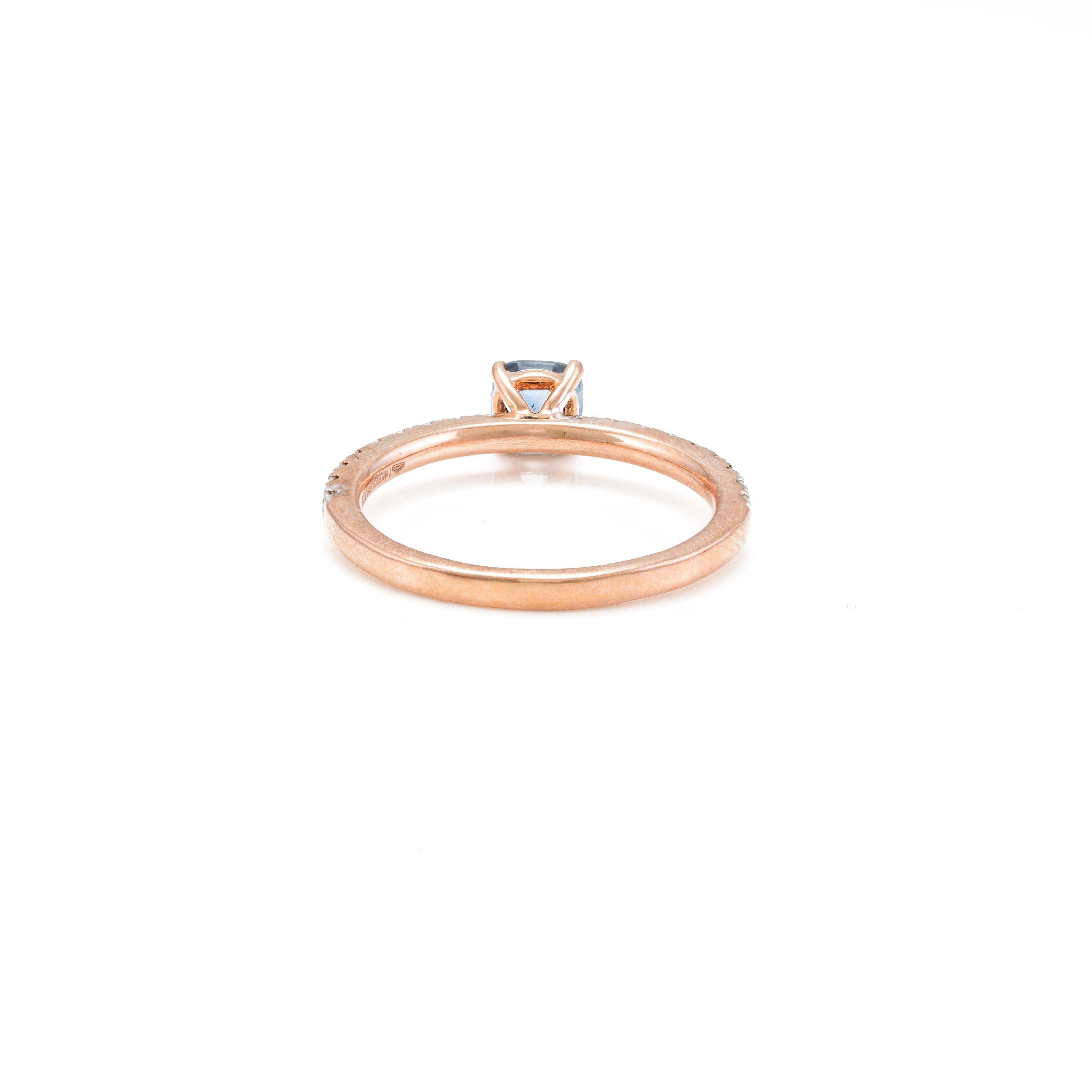 For Sale:  14k Solid Rose Gold Diamond and Cushion Cut Blue Sapphire Ring 6