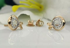 14k Solid Rose Gold Diamond Butterfly Charm Wedding Stud Earrings