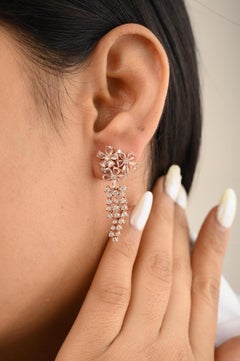 14k Solid Rose Gold Diamond Chandelier Earrings For Women, Fine Jewelry