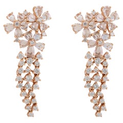 14k Solid Rose Gold Diamond Chandelier Earrings For Women, Fine Jewelry