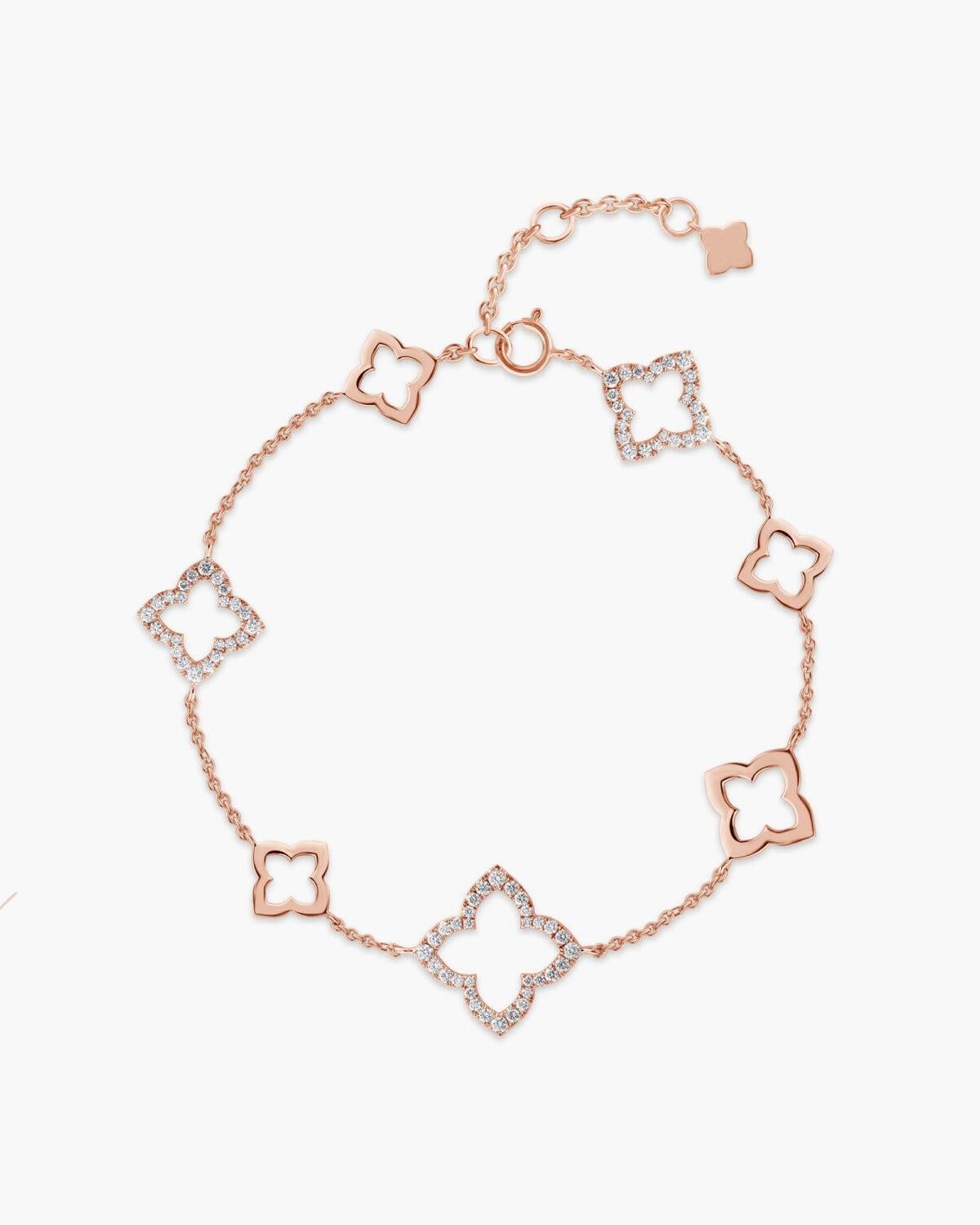 Donna Bracciale a trifoglio con diamanti in oro rosa massiccio 14k in vendita