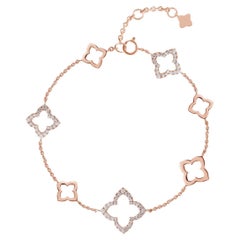 14k Solid rose Gold Diamond clover Bracelet