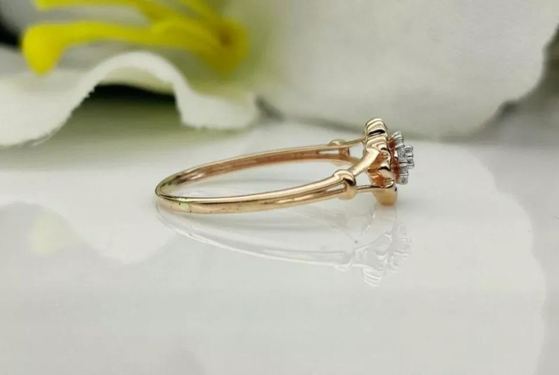 Round Cut 14k Solid Rose Gold Diamond Engagement Ring Band For Sale