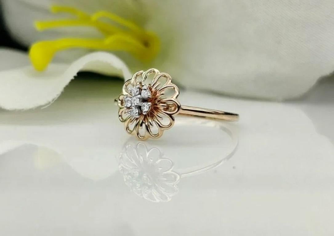 14k Solid Gold Diamond Floral Ring Designer Gold Diamond Engagement Ring Jewelry
Light weight can be worn everyday

Additional information:
Base Metal: Rose Gold, 14k
Main Stone Shape: Round
Main Stone: Diamond
Secondary Stone: Diamond
Ring Shape: