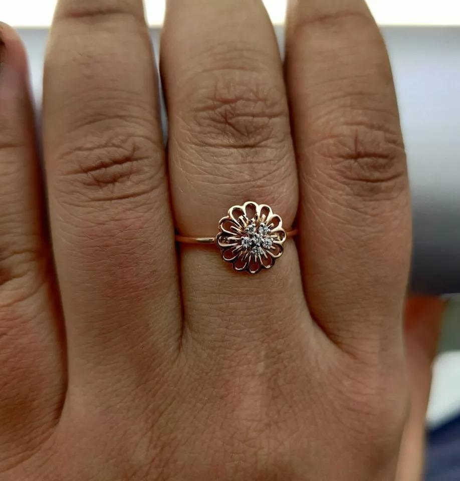 Round Cut 14k Solid Rose Gold Diamond Floral Designer Engagement Ring For Sale