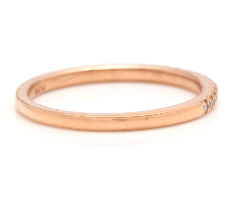 14K Solid Rose Gold Diamond Wedding Band Ring

Suggested Replacement Value: $1,200.00

Natural Round Diamonds Weight: Approx. 0.20 Carats (color G-H / Clarity SI1-SI2)

Ring size: 7 (we offer free re-sizing upon request)

Ring total weight: Approx.