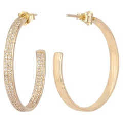 14K Solid Rose Gold Double Row Pavé Diamond Hoop Earrings 1.34 Ct