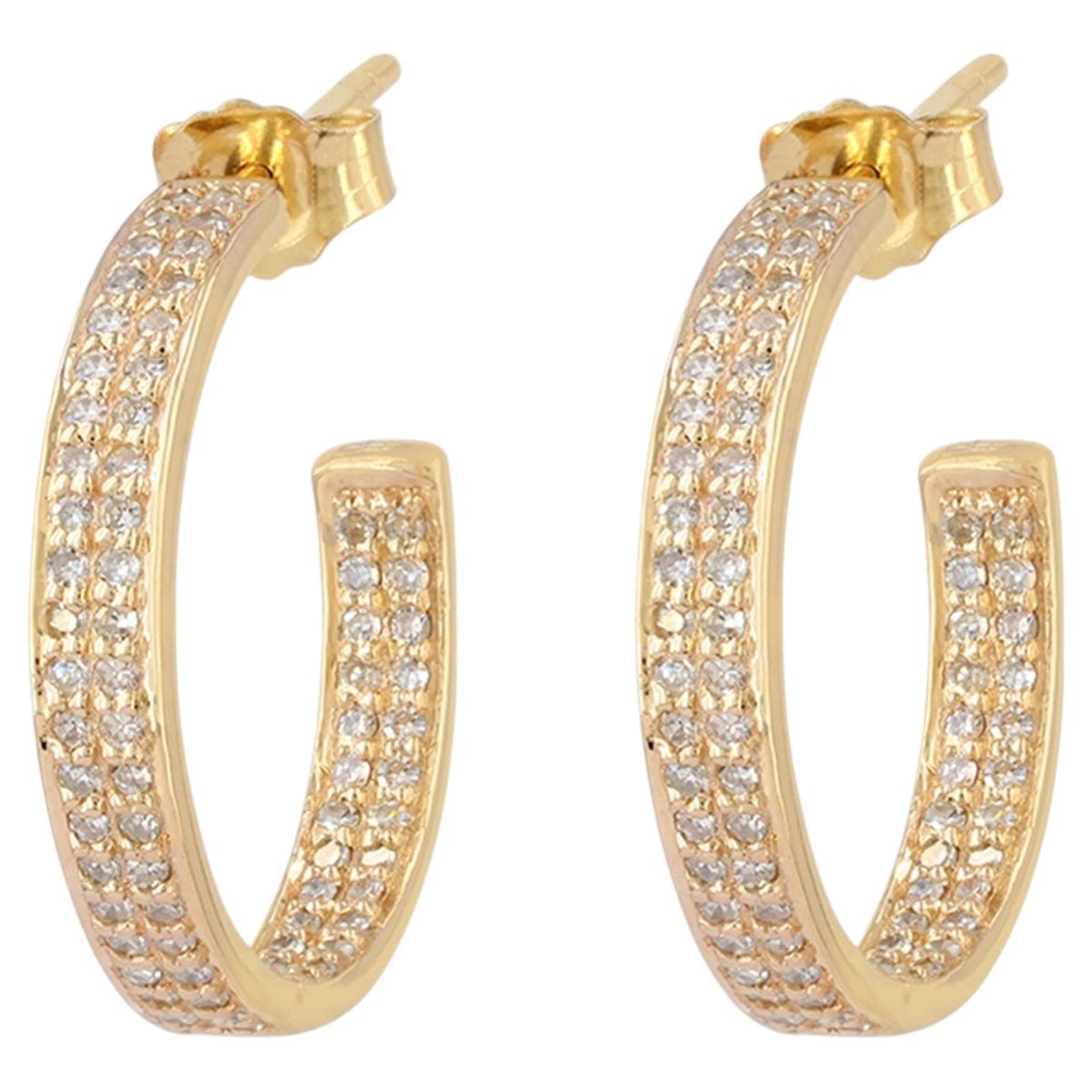 Boucles d'oreilles en or rose massif 14K à double rangée de diamants pavés 1.34 ct en vente