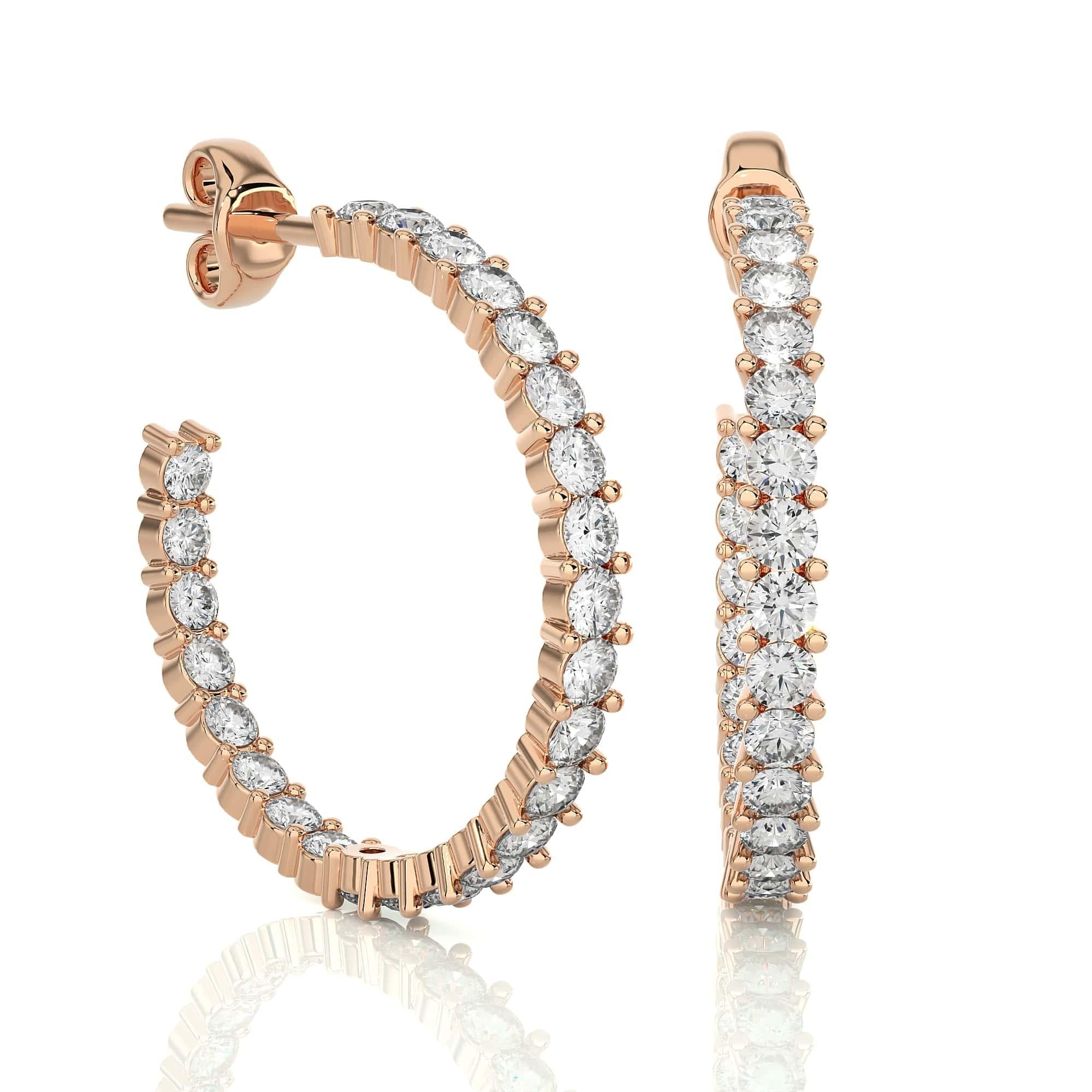 Round Cut 14k Solid Rose Gold Exquisite Moissanite C-Hoops Gold Earring for Mom Jewelry For Sale