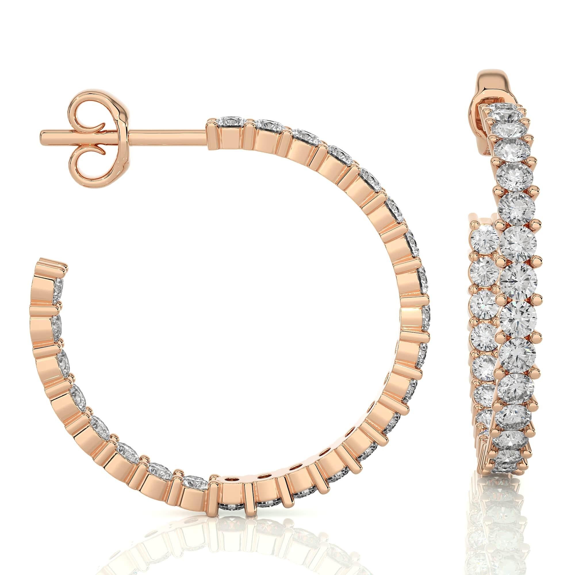 14k Solid Rose Gold Exquisite Moissanite C-Hoops Gold Earring for Mom Jewelry In New Condition For Sale In New York, NY