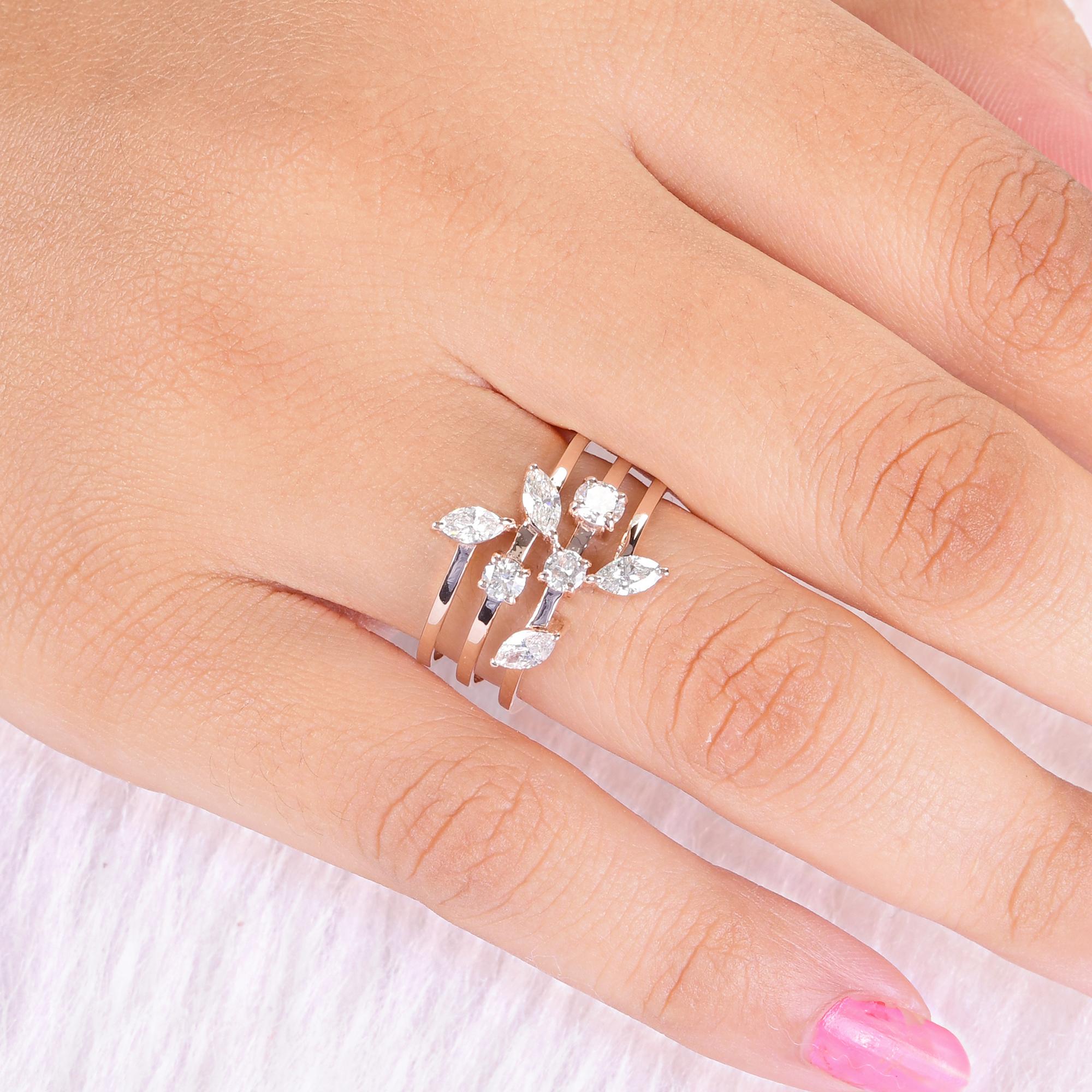 For Sale:  14K Solid Rose Gold Mixed Cut Multi-Band Crossover Diamond Engagement Ring 2
