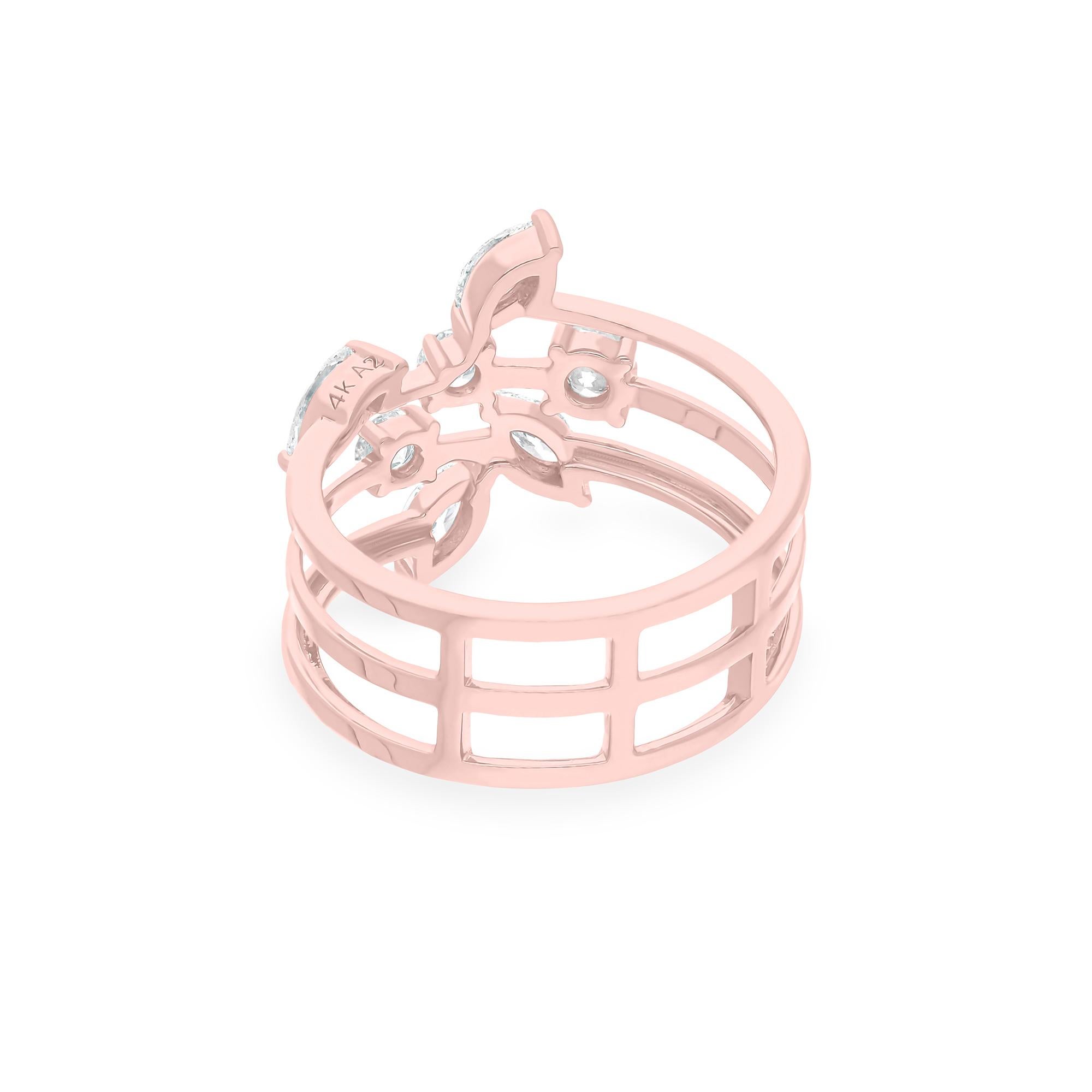 For Sale:  14K Solid Rose Gold Mixed Cut Multi-Band Crossover Diamond Engagement Ring 5