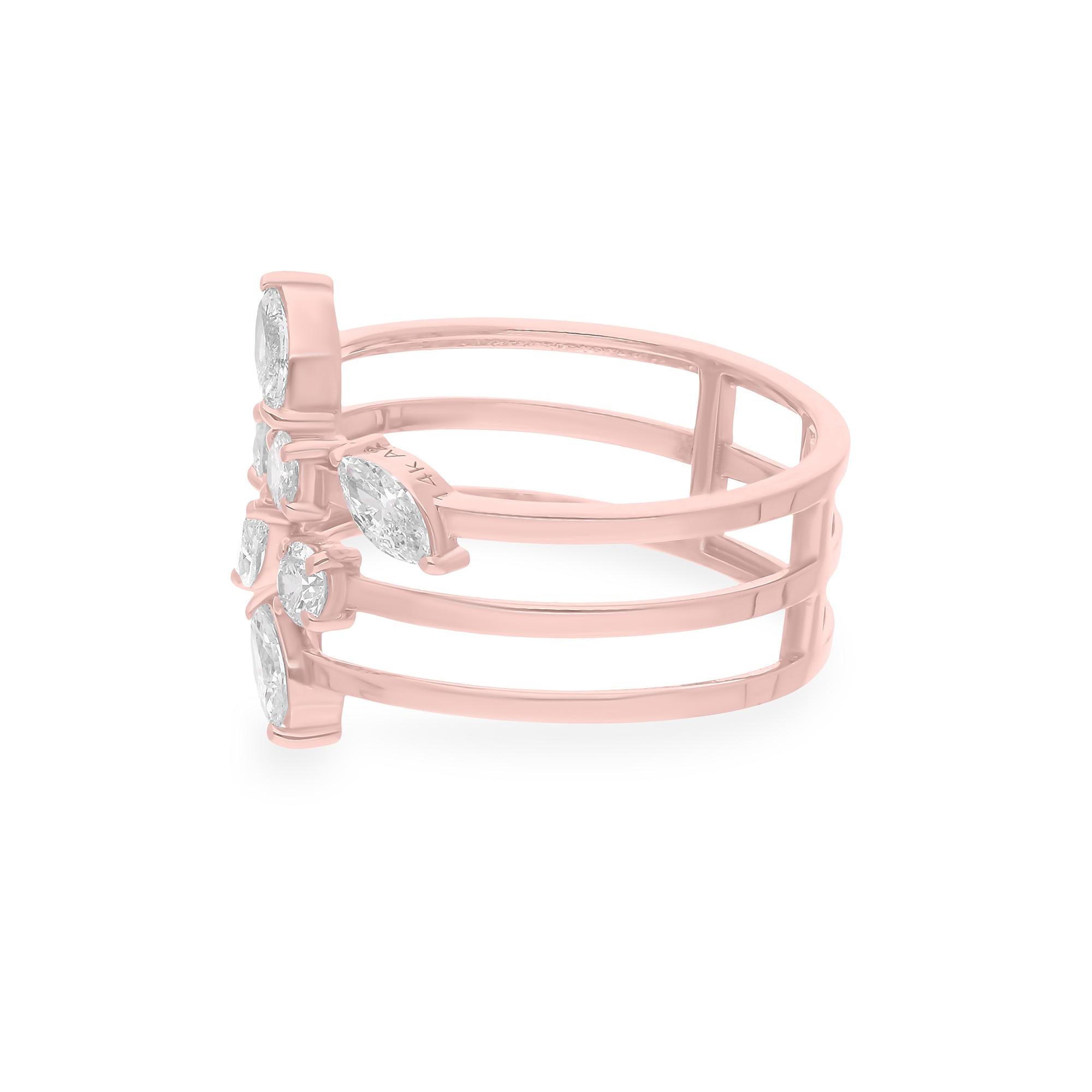 For Sale:  14K Solid Rose Gold Mixed Cut Multi-Band Crossover Diamond Engagement Ring 7