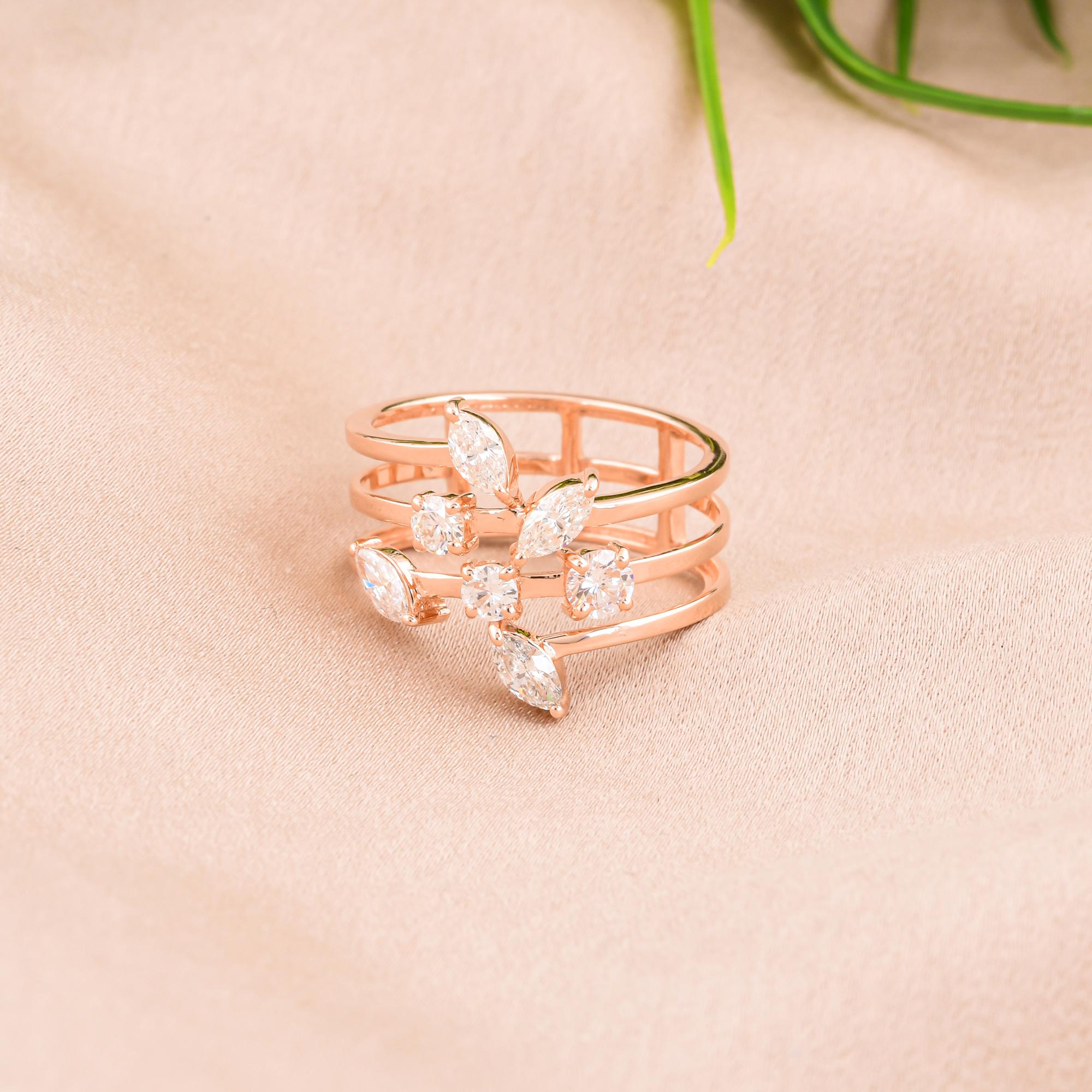 For Sale:  14K Solid Rose Gold Mixed Cut Multi-Band Crossover Diamond Engagement Ring 9