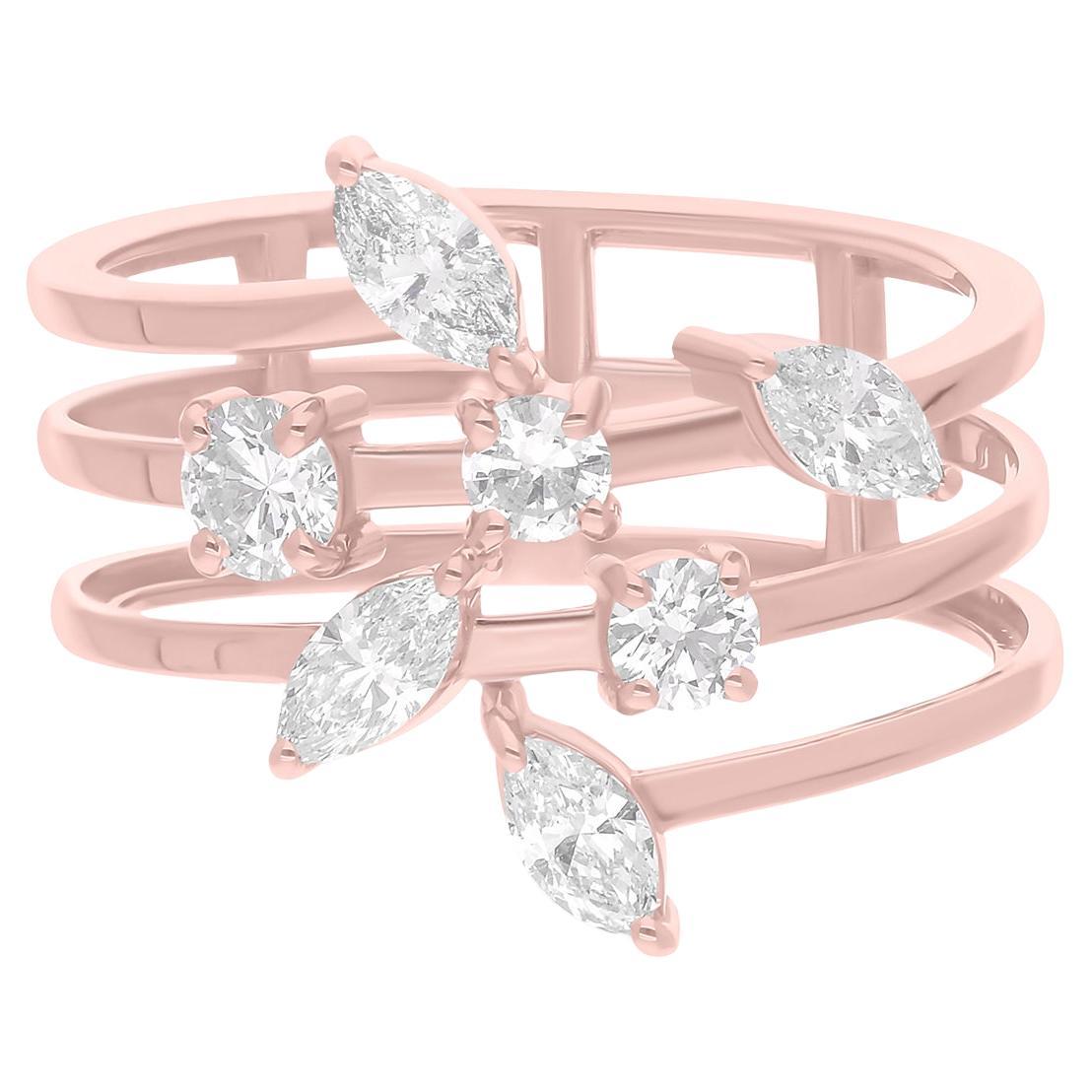 For Sale:  14K Solid Rose Gold Mixed Cut Multi-Band Crossover Diamond Engagement Ring