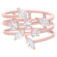 14K Solid Rose Gold Mixed Cut Multi-Band Crossover Diamond Engagement Ring