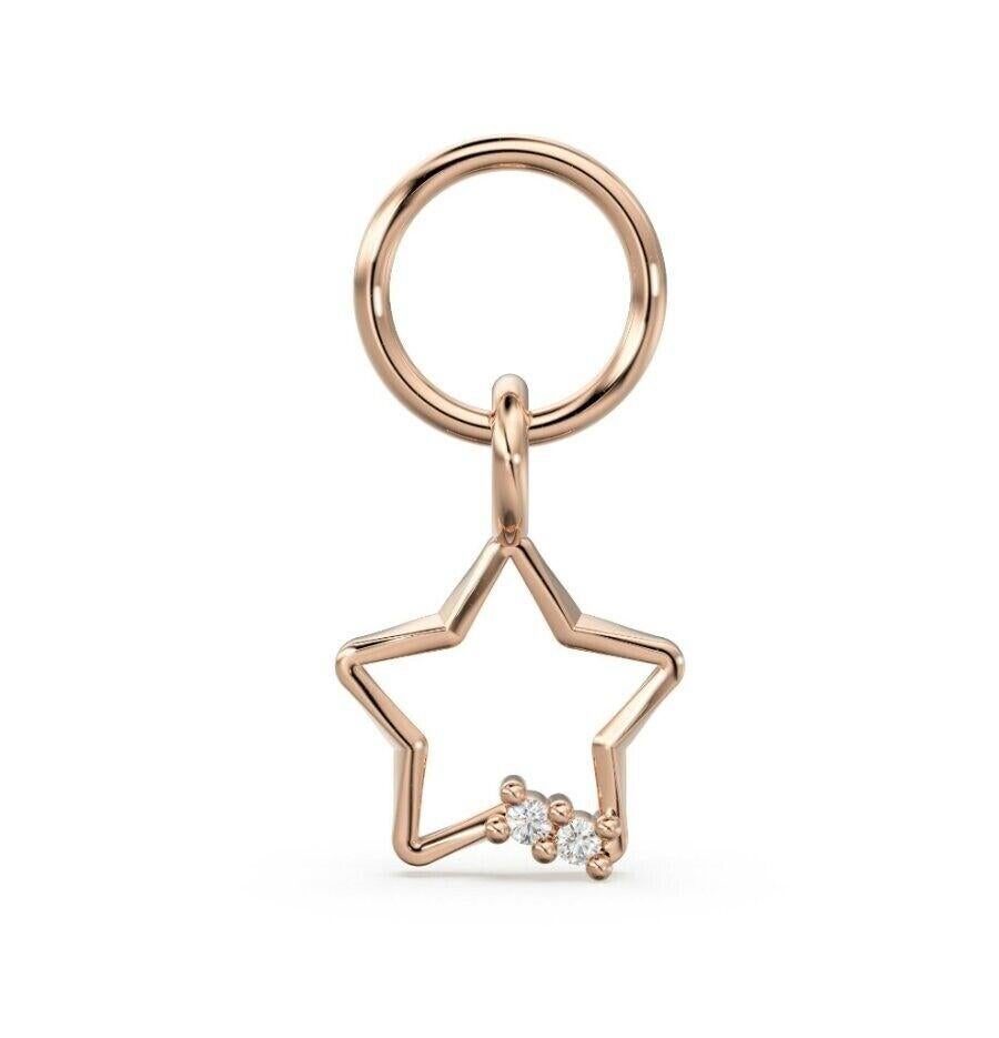 14K Solid Star Charm Pendant Natural Diamond Handmade Star Shape Pendants. In New Condition For Sale In Chicago, IL