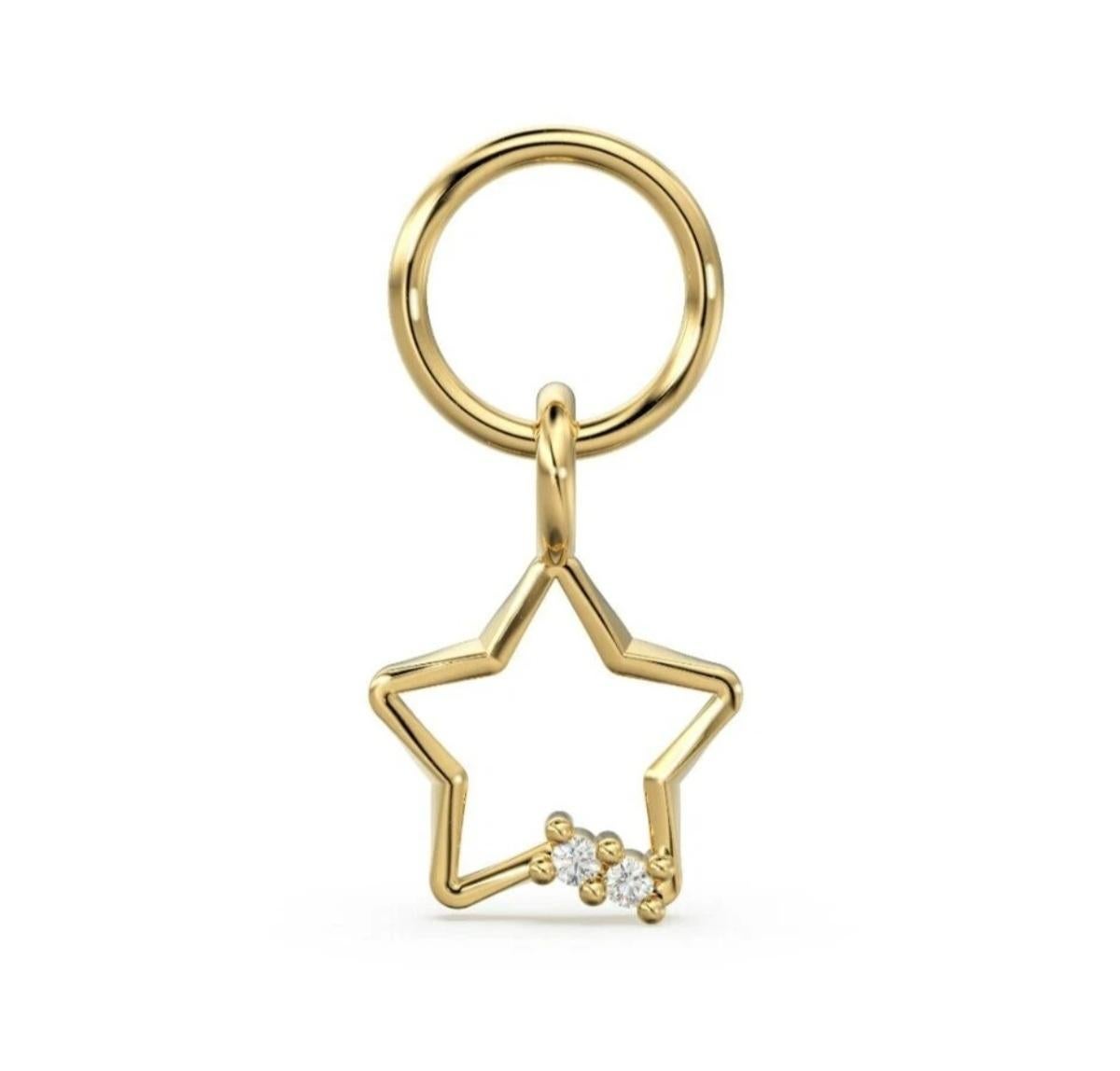 Ciondolo a stella solido 14K Ciondoli a forma di stella fatti a mano con diamanti naturali. in vendita 1