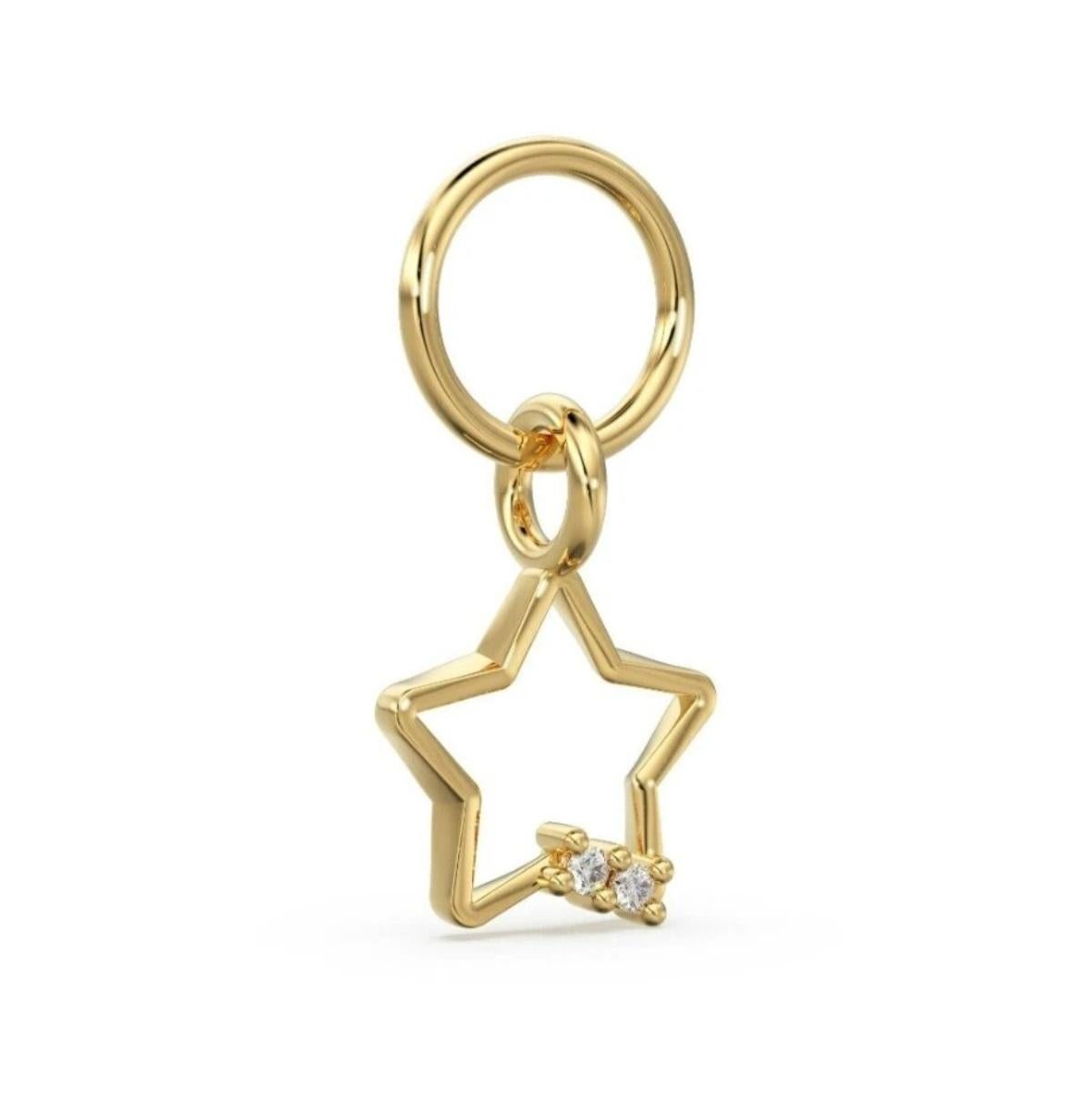 Ciondolo a stella solido 14K Ciondoli a forma di stella fatti a mano con diamanti naturali. in vendita 2