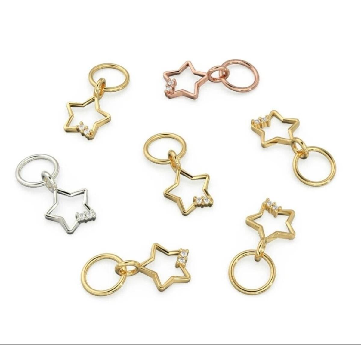 Ciondolo a stella solido 14K Ciondoli a forma di stella fatti a mano con diamanti naturali. in vendita 3