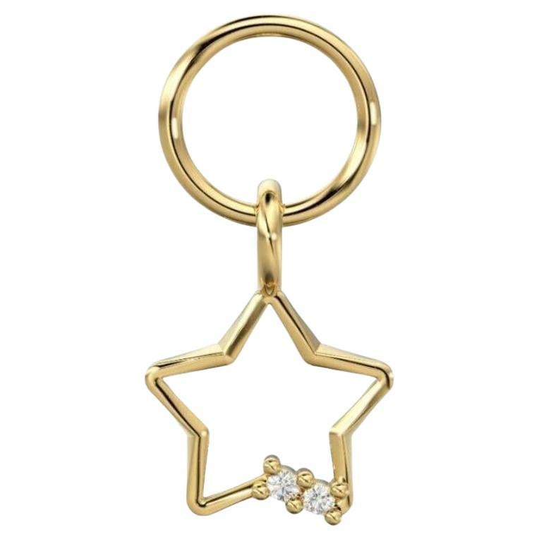 14K Solid Star Charm Pendant Natural Diamond Handmade Star Shape Pendants. For Sale