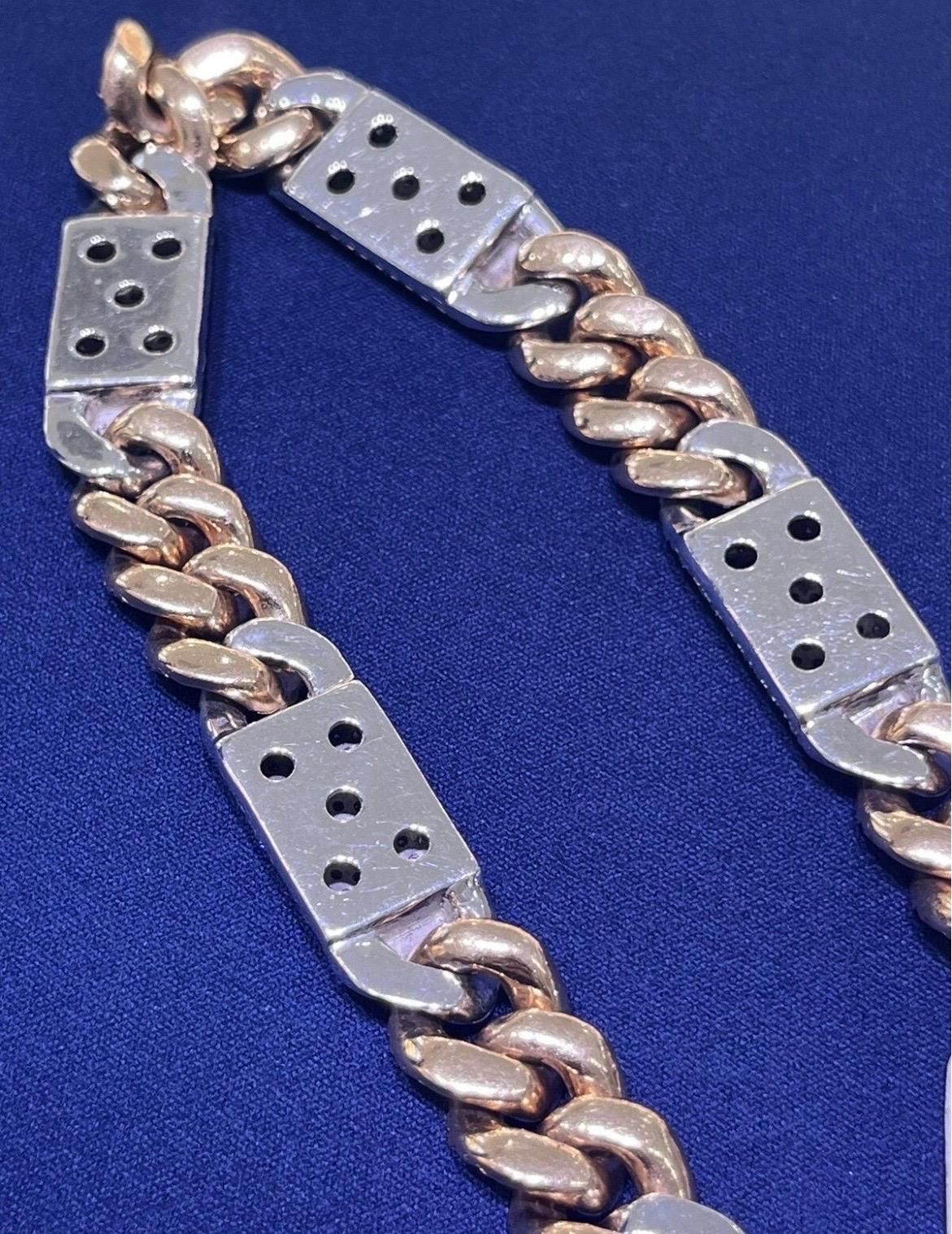 14k Solid Two-Tone Rose & White Gold Natural Diamond Miami Cuban Link Chain For Sale 10