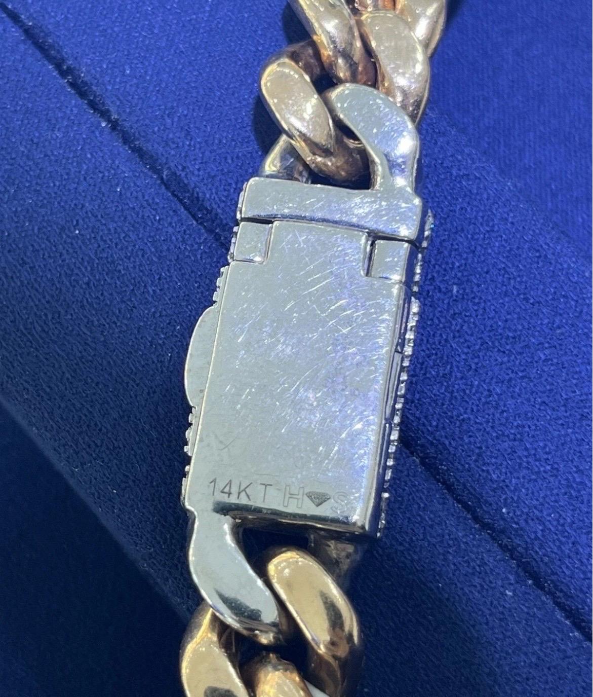 14k Solid Two-Tone Rose & White Gold Natural Diamond Miami Cuban Link Chain For Sale 13