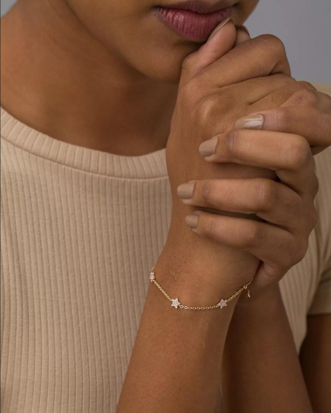 14k Solid White Diamond Star Stations Bracelet Gold Anniversary For Sale 4