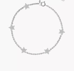 14k Solid White Diamond Star Stations Bracelet Gold Anniversary