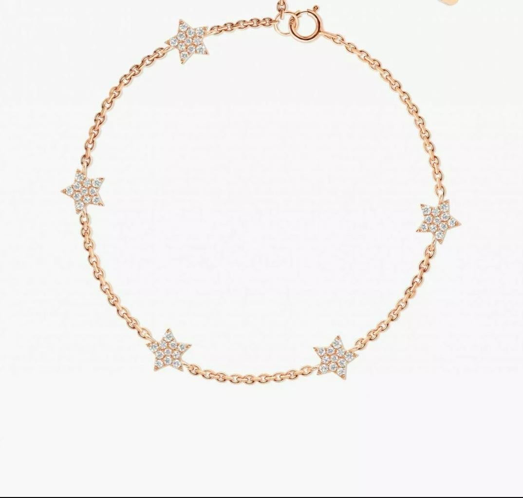Art Deco 14k Solid White Diamond Star Stations Bracelet Gold Anniversary For Sale