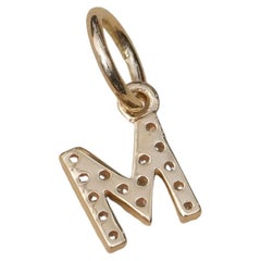 14K Solid Yellow Gold 0.11 Ct Diamond Pavé Block Letter M Initial Charm Pendant