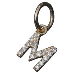 14K Solid Yellow Gold 0.11 Ct Diamond Pavé Block Letter M Initial Charm Pendant