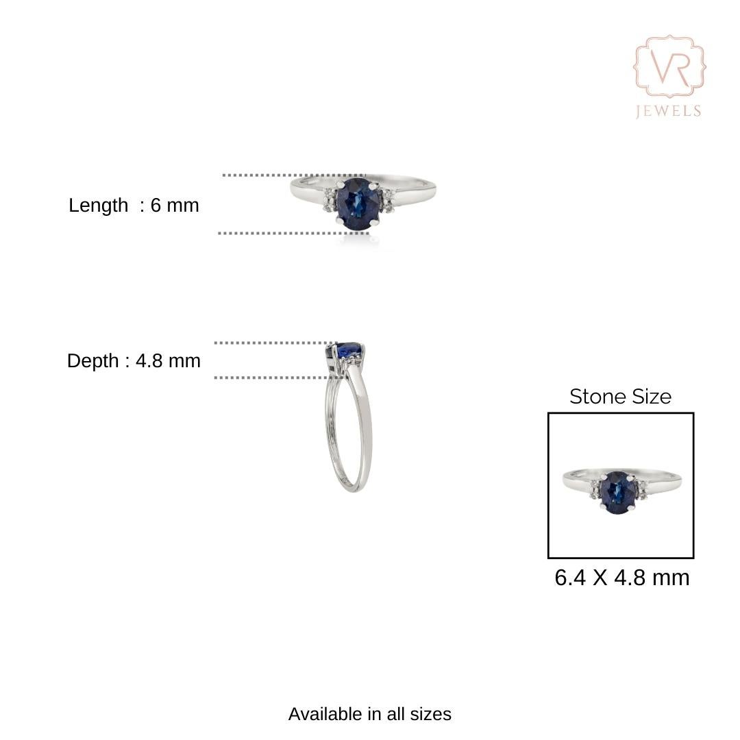 in vendita:  Anello di fidanzamento in oro bianco massiccio 14K con zaffiro blu ovale naturale e diamante da 1,85 carati 10