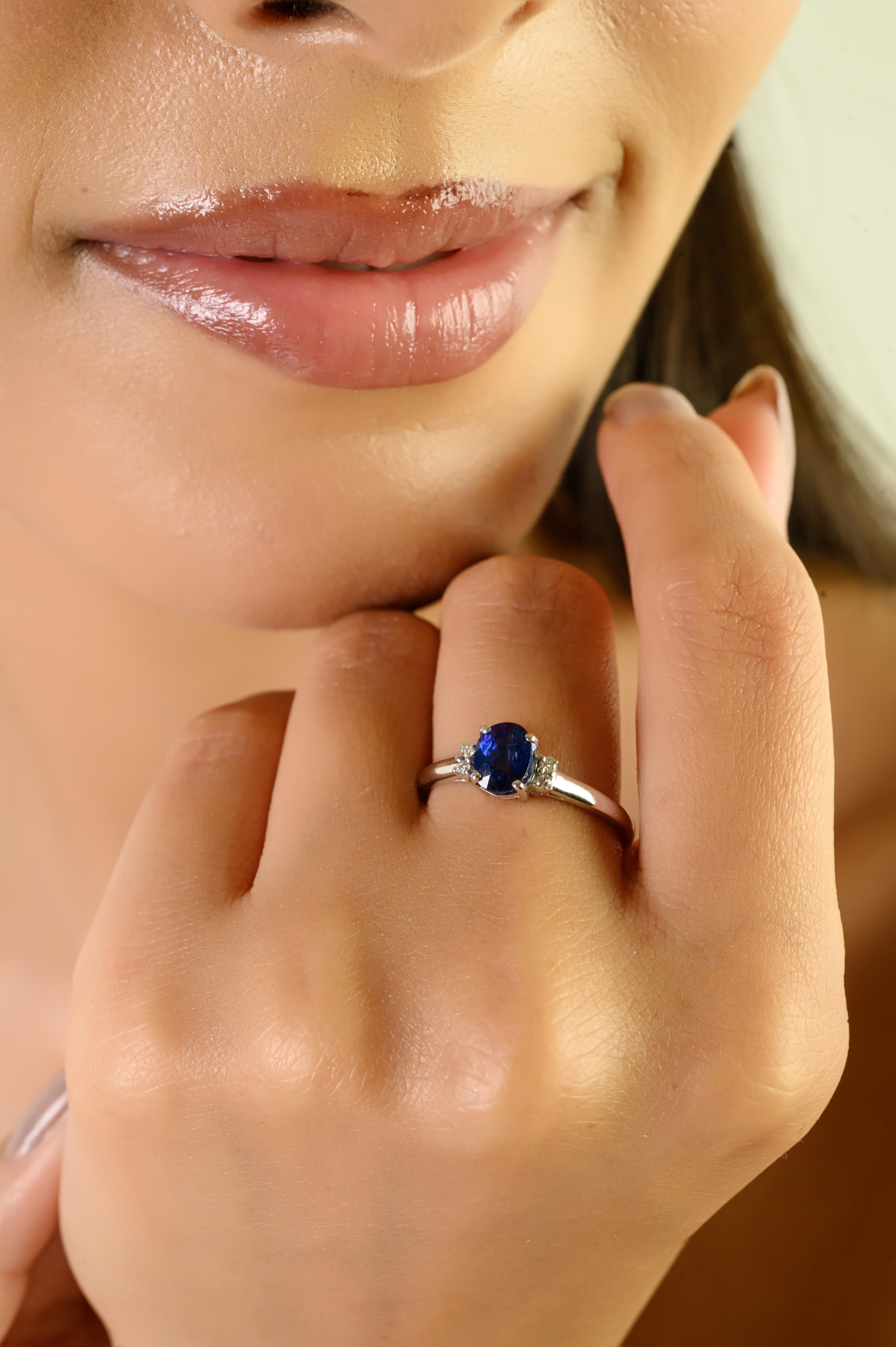 in vendita:  Anello di fidanzamento in oro bianco massiccio 14K con zaffiro blu ovale naturale e diamante da 1,85 carati 6