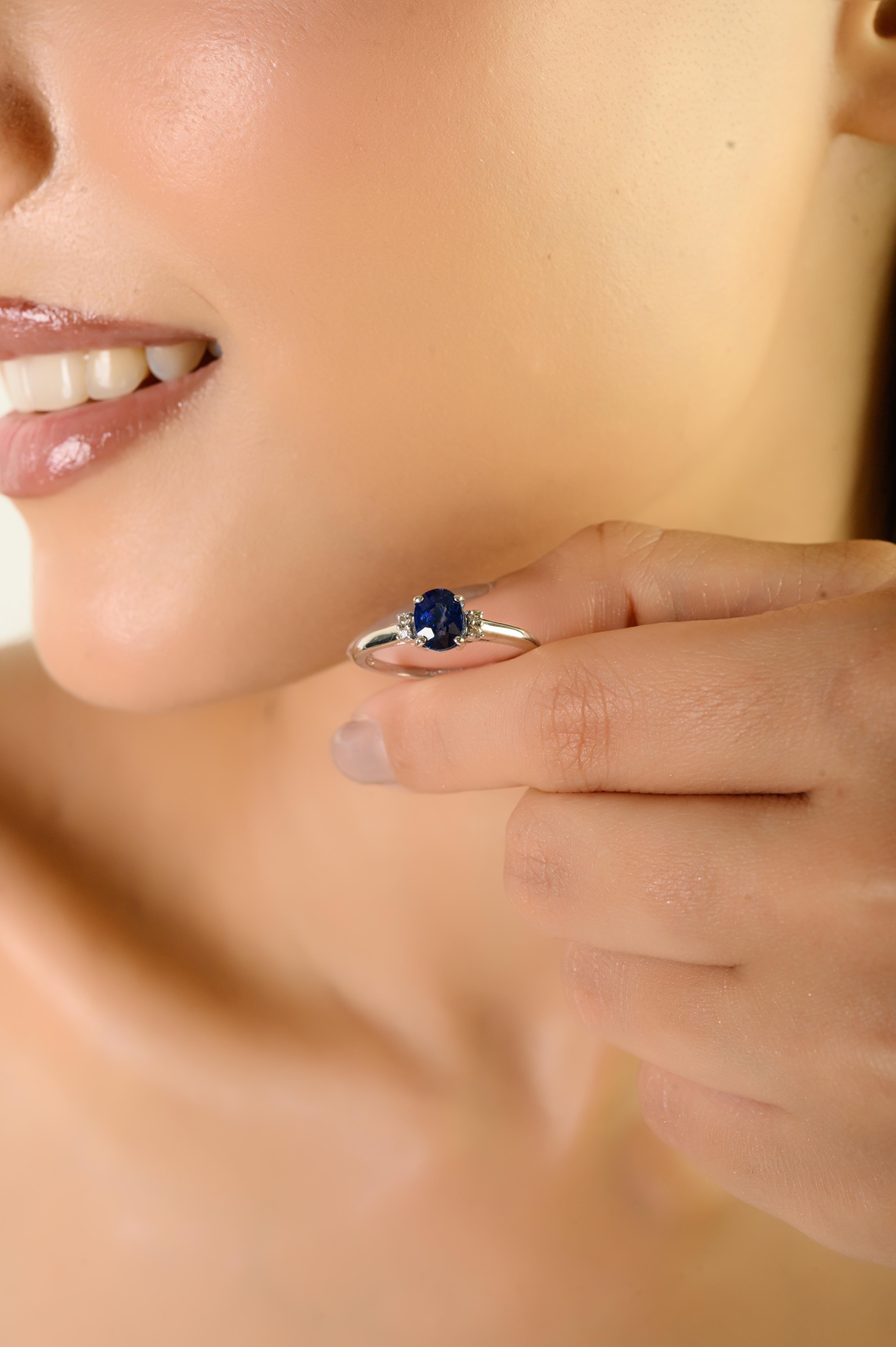 in vendita:  Anello di fidanzamento in oro bianco massiccio 14K con zaffiro blu ovale naturale e diamante da 1,85 carati 8