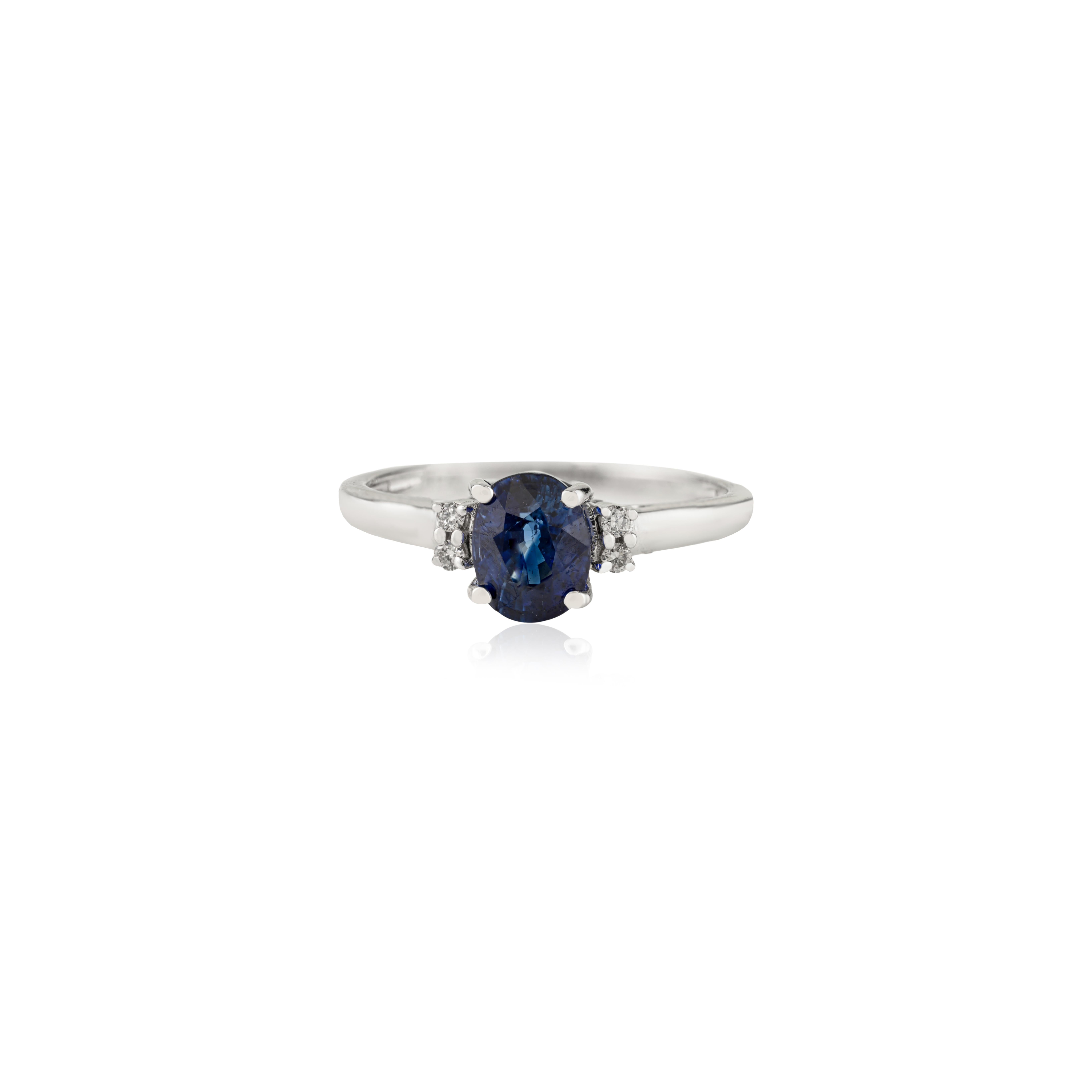 Bague de fiançailles en or blanc massif 14K 1.85Ct Natural Oval Blue Sapphire
Diamond